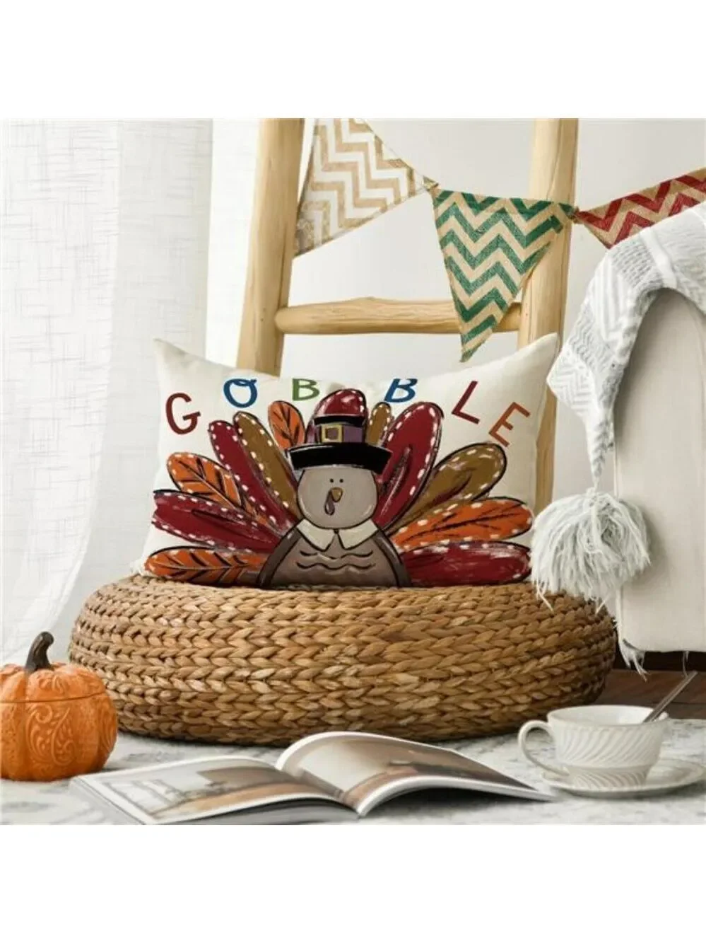 Thanksgiving Turkey Pillow Cover 12x20 Gobble Fall Cushion Case for Sofa Couch C